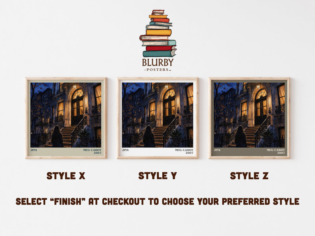 Jinx literary print in frame leaning in hallway – young adult wall art (mockup)