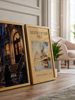 Jinx watercolour print framed by window – literary home decor