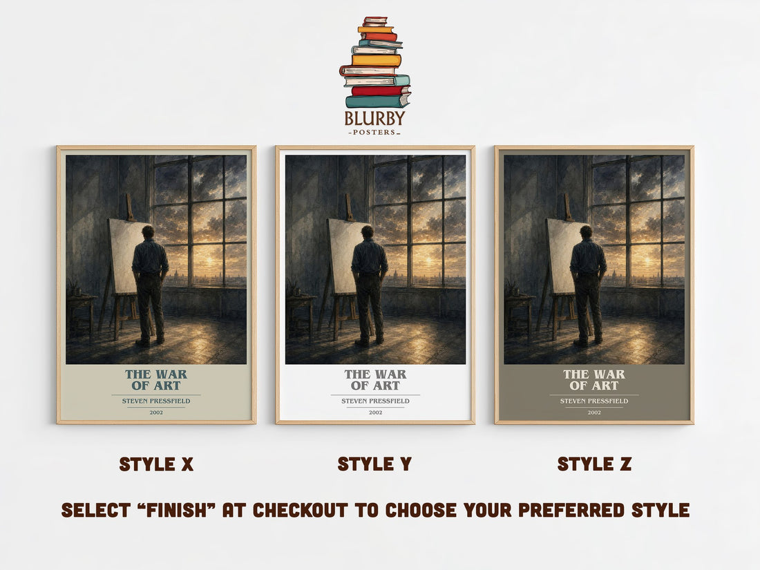 The War of Art book cover print in frame leaning in hallway – non fiction wall art (mockup)