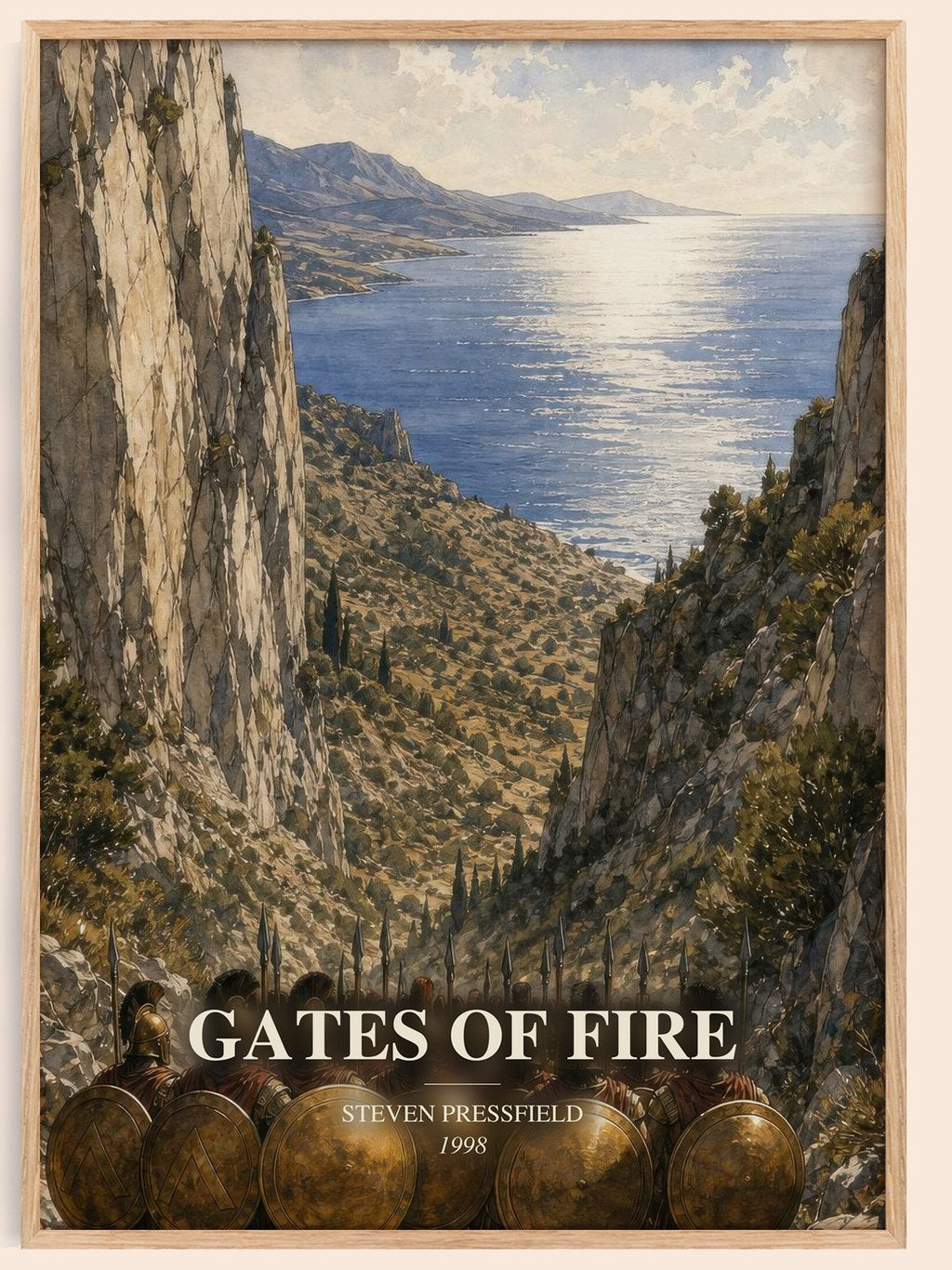Gates of fire watercolour book poster by Steven Pressfield – framed literary art print