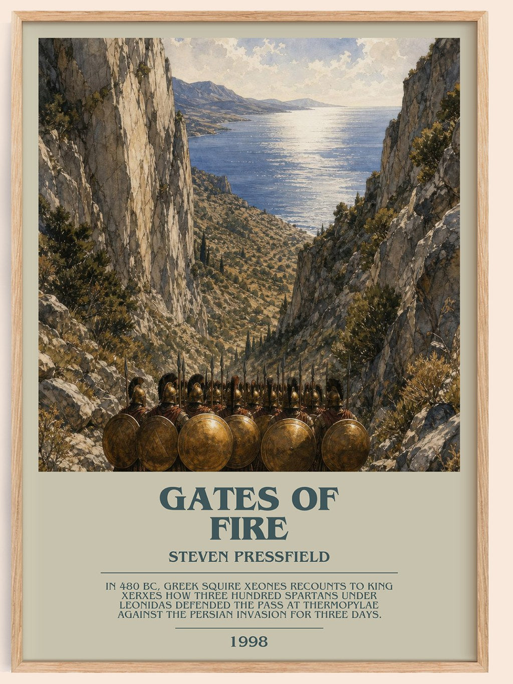 Gates of fire bookish book poster by Steven Pressfield – framed literary art print