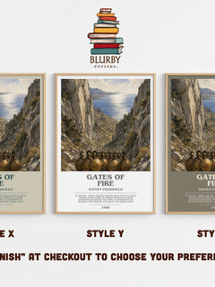 Gates of fire bookish print in frame leaning in hallway – historical fiction wall art