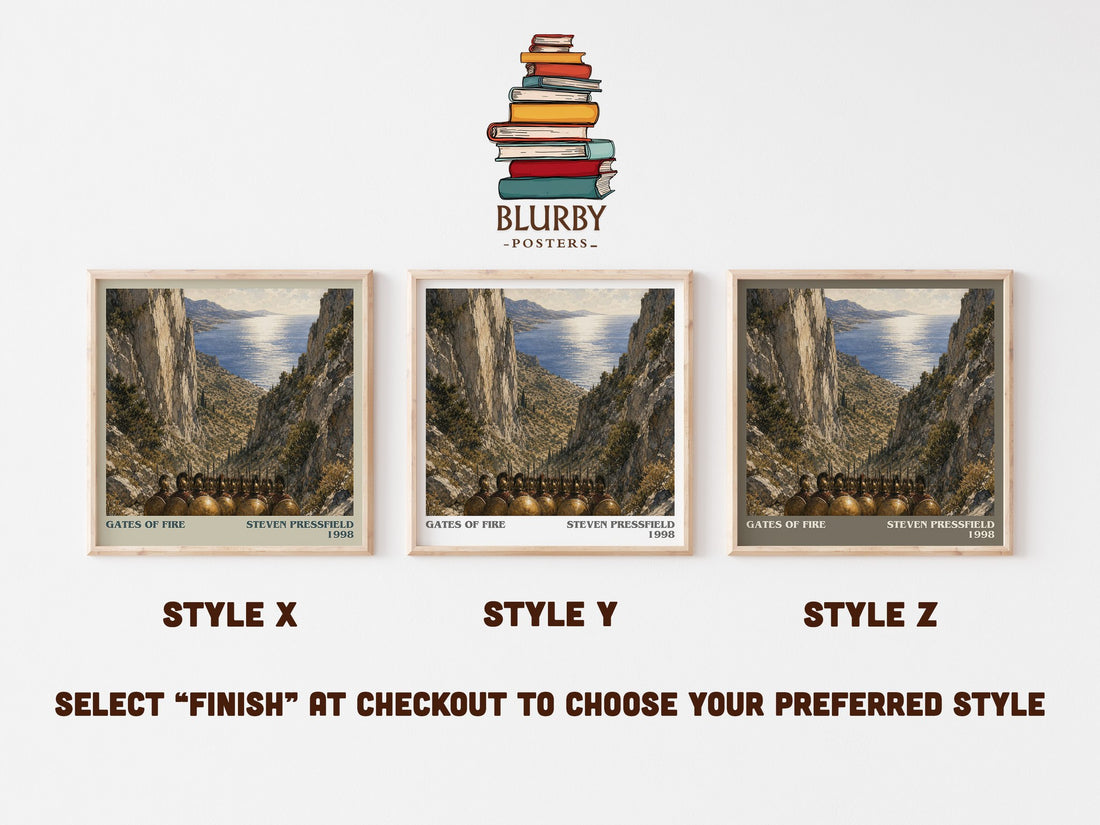 Gates of fire literary print in frame leaning in hallway – historical fiction wall art (mockup)