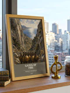 Gates of fire book cover print framed by window – literary home decor