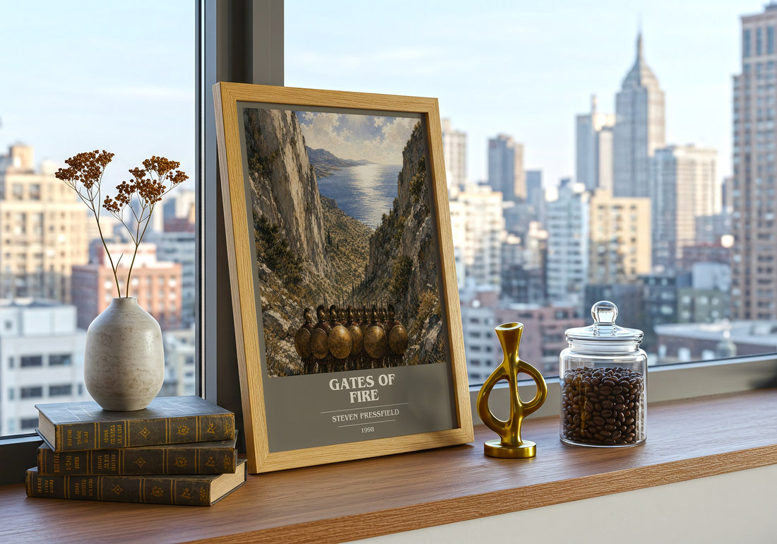 Gates of fire book cover print framed by window – literary home decor