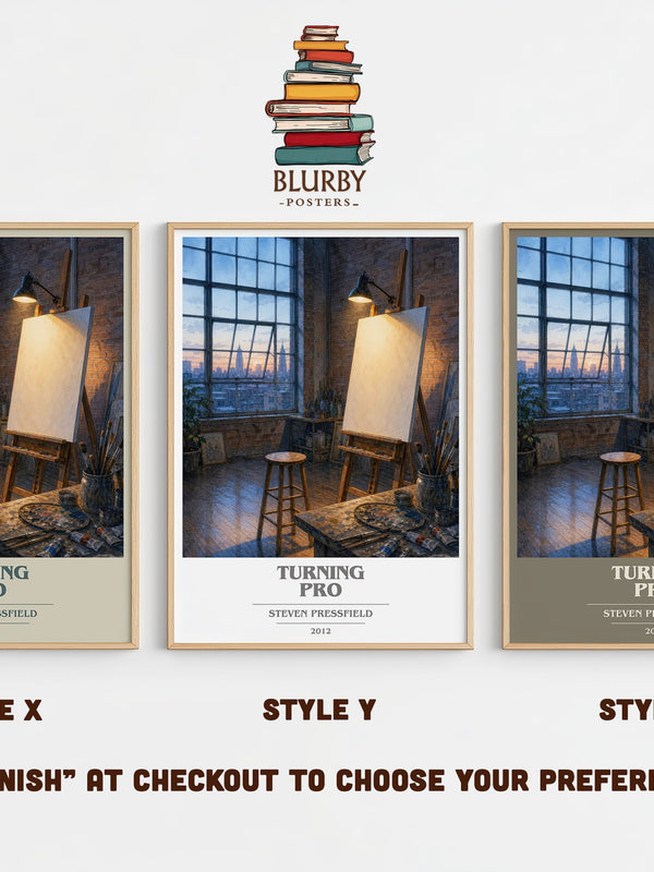 Turning pro book cover print in frame leaning in hallway – non fiction wall art