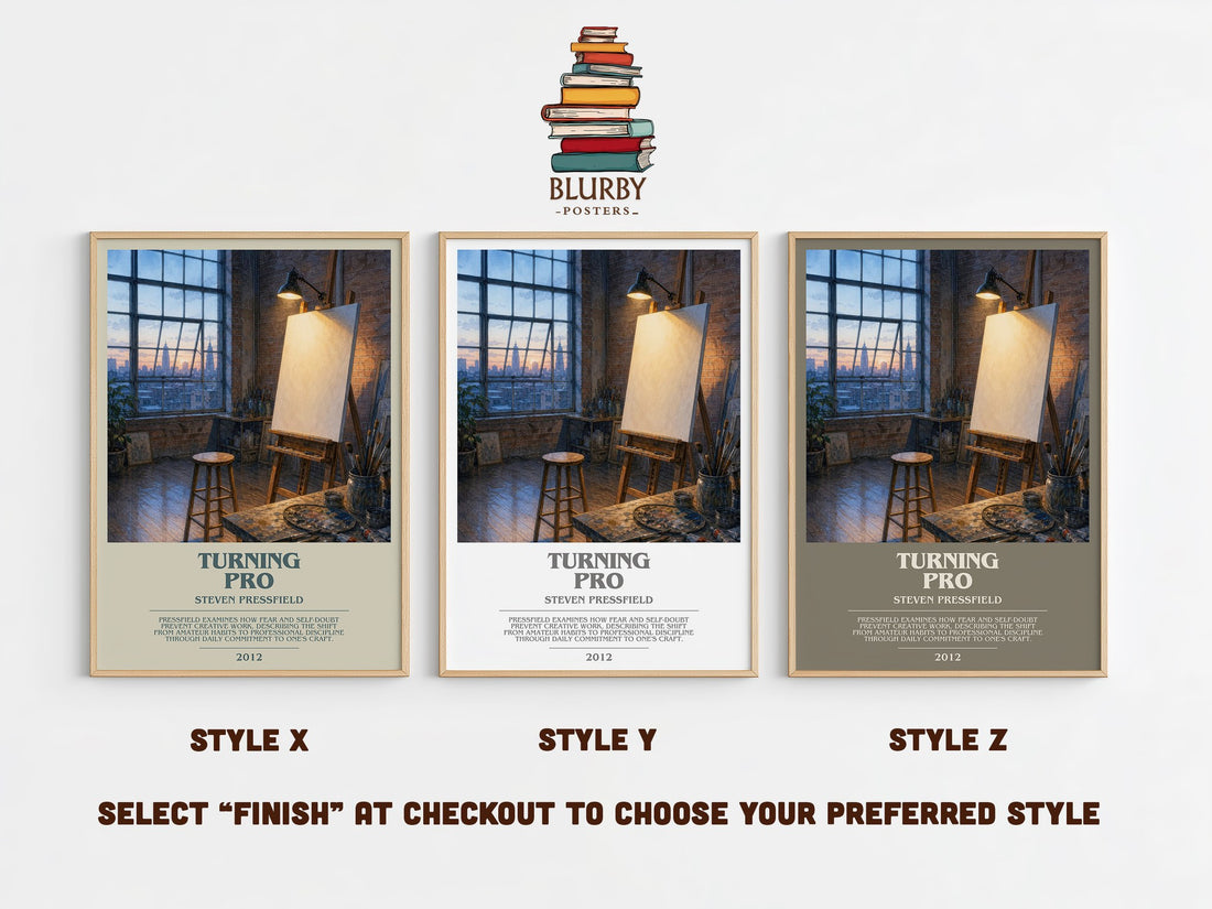 Turning pro bookish print in frame leaning in hallway – non fiction wall art (mockup)