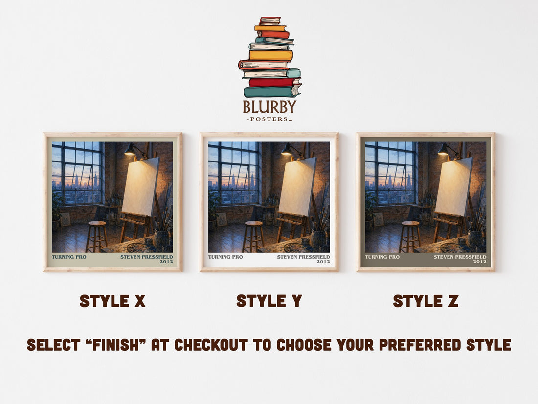Turning pro literary print in frame leaning in hallway – non fiction wall art (mockup)