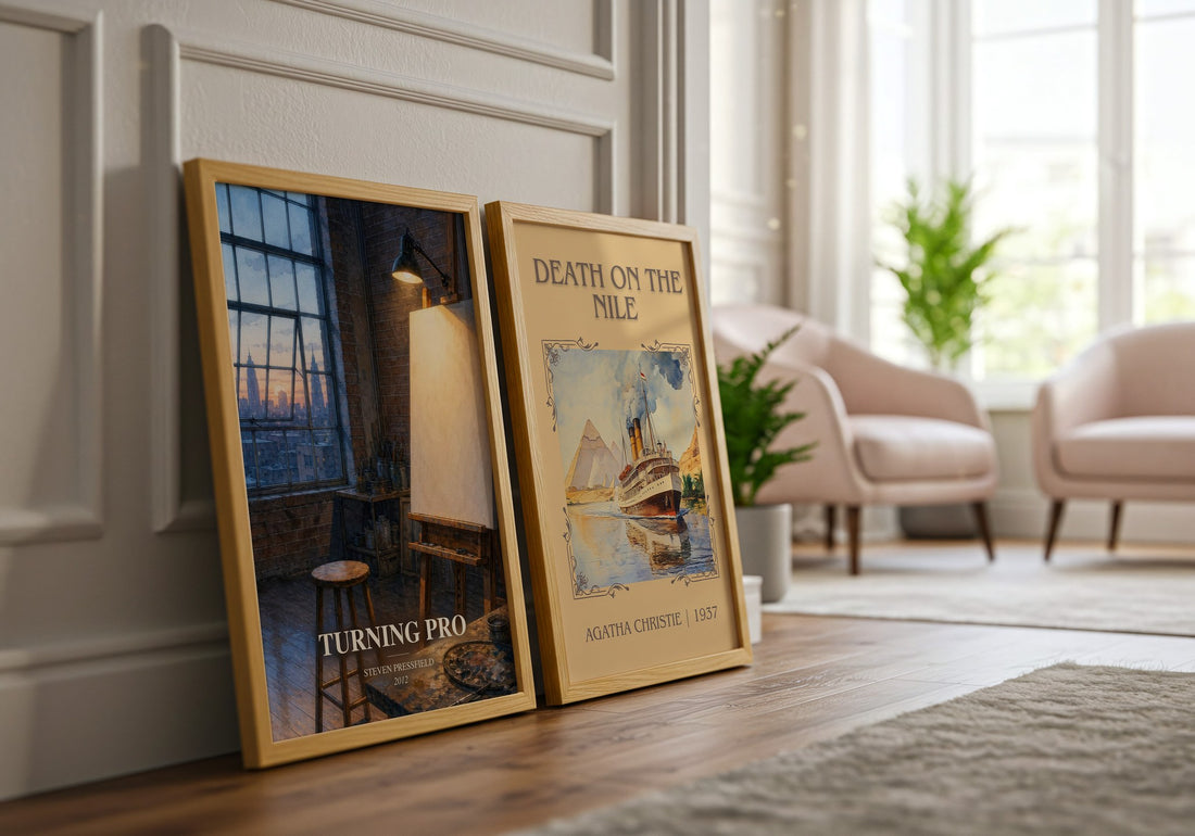 Turning pro watercolour print framed by window – literary home decor