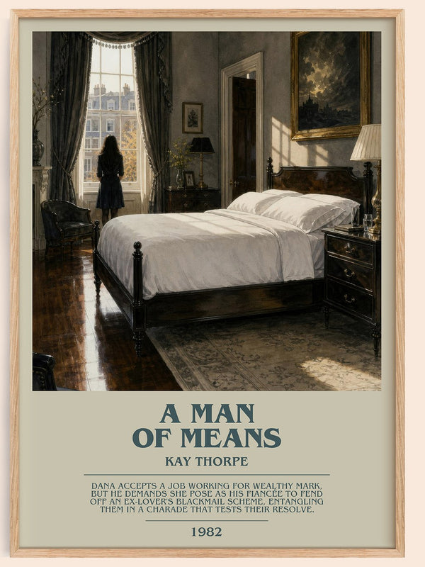 A Man of Means bookish book poster by Kay Thorpe – framed literary art print