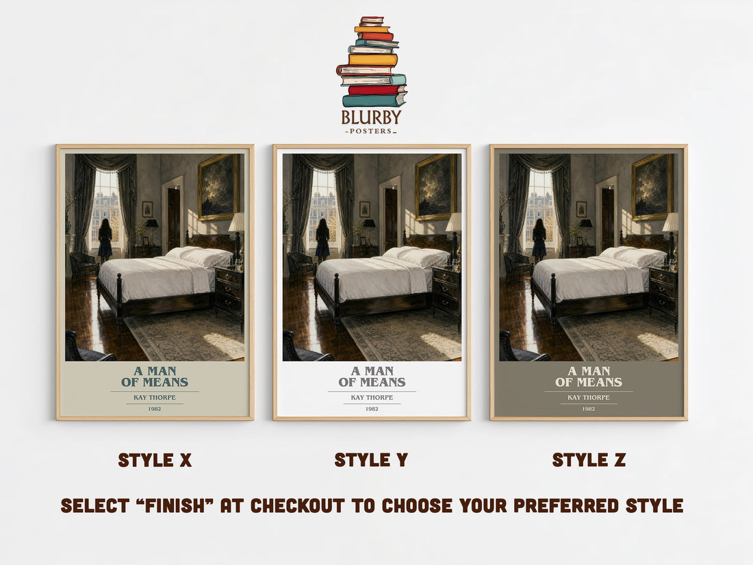A Man of Means book cover print in frame leaning in hallway – romance wall art (mockup)