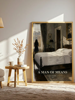 A Man of Means watercolour print in frame leaning in hallway – romance wall art