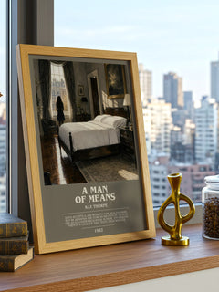 A Man of Means bookish print framed by window – literary home decor