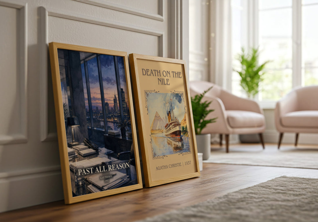 Past All Reason watercolour print framed by window – literary home decor