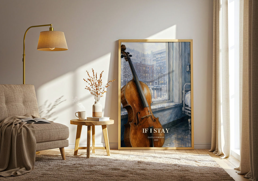 If I Stay watercolour print in frame leaning in hallway – young adult wall art