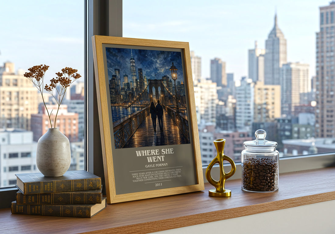 Where She Went bookish print framed by window – literary home decor