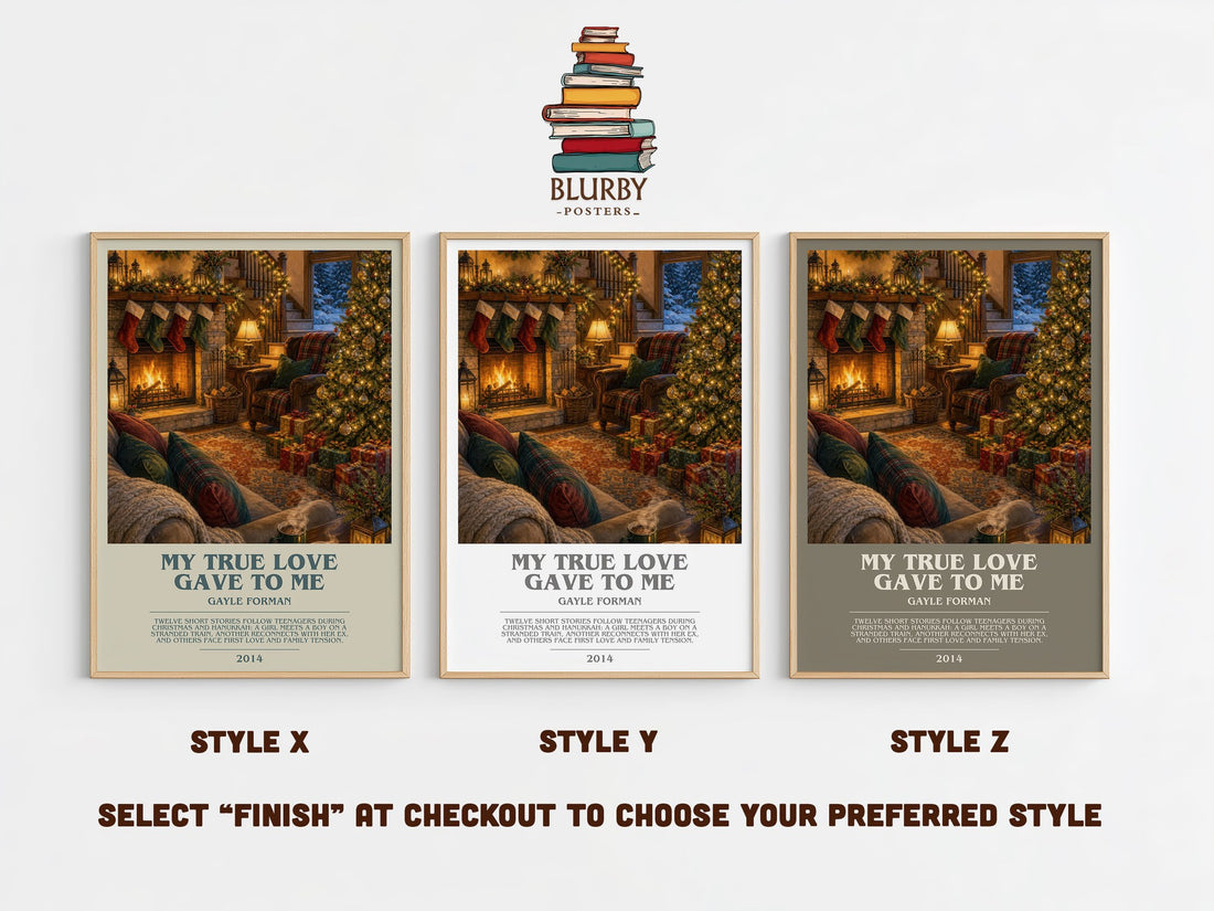 My True Love Gave to Me bookish print in frame leaning in hallway – young adult wall art (mockup)
