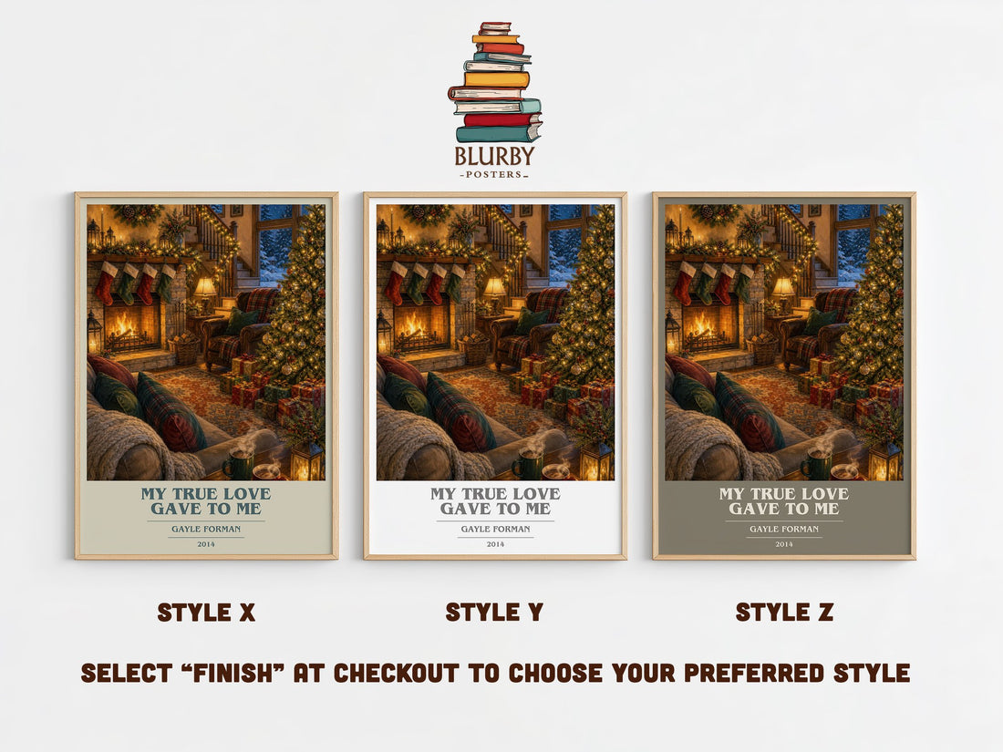My True Love Gave to Me book cover print in frame leaning in hallway – young adult wall art (mockup)