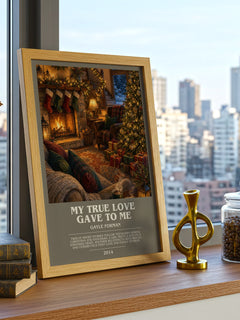 My True Love Gave to Me bookish print framed by window – literary home decor