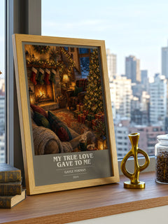 My True Love Gave to Me book cover print framed by window – literary home decor