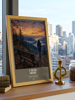 I Was Here book cover print framed by window – literary home decor