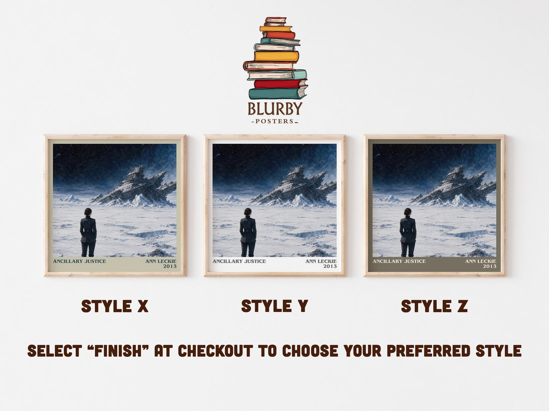 Ancillary Justice literary print in frame leaning in hallway – sci fi wall art (mockup)