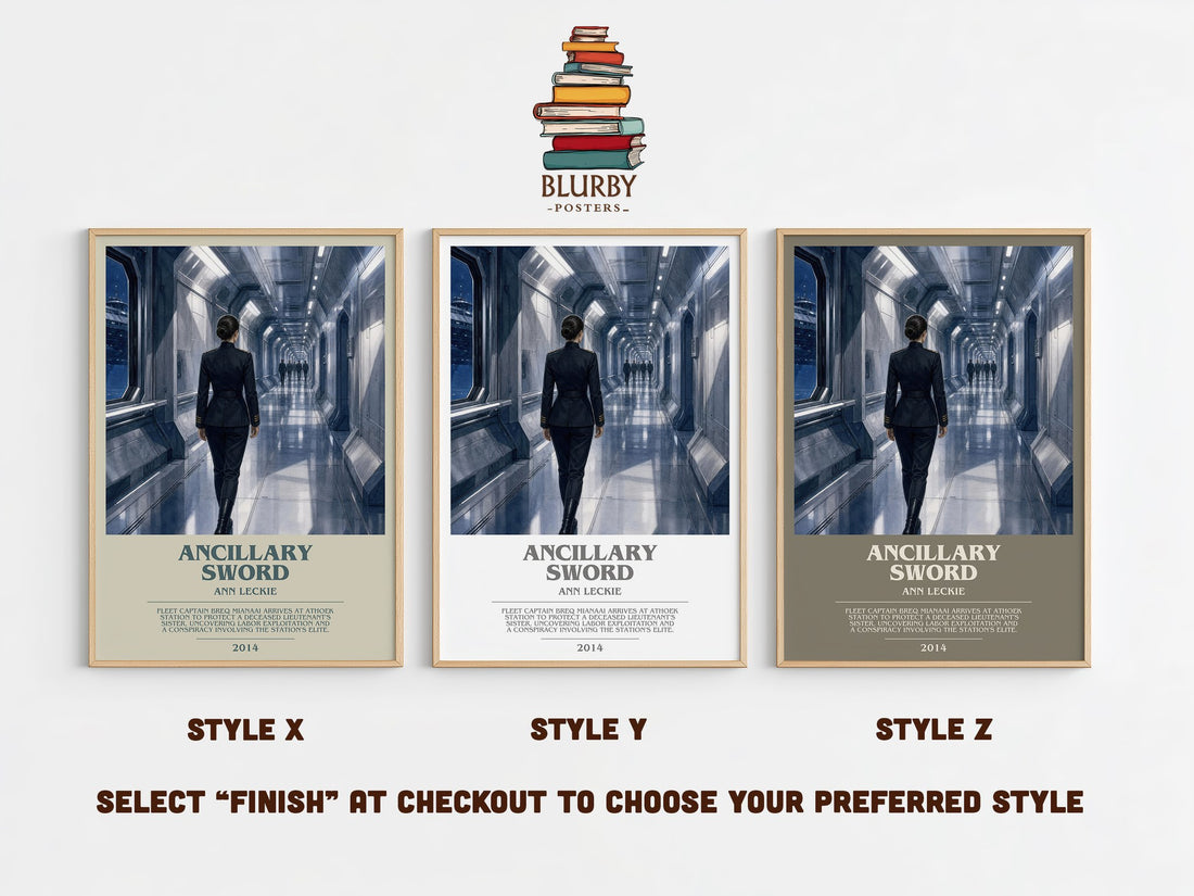 Ancillary Sword bookish print in frame leaning in hallway – sci fi wall art (mockup)