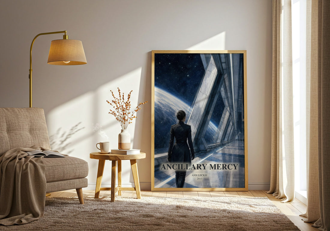 Ancillary Mercy watercolour print in frame leaning in hallway – sci fi wall art