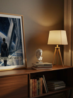 Ancillary Mercy watercolour print on bookshelf – Ann Leckie fan gift