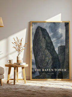 The Raven Tower watercolour print in frame leaning in hallway – fantasy wall art