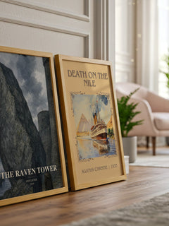The Raven Tower watercolour print framed by window – literary home decor