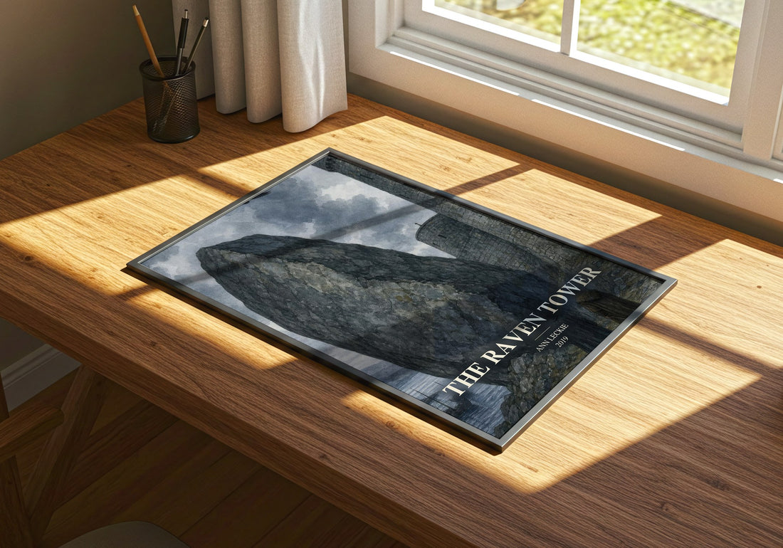 The Raven Tower watercolour book poster framed on wall – fantasy wall art