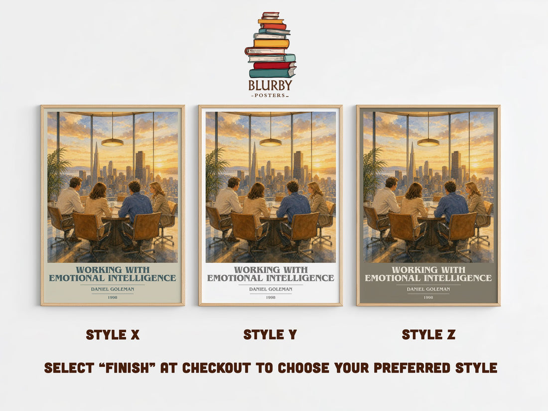 Working with Emotional Intelligence book cover print in frame leaning in hallway – non fiction wall art (mockup)