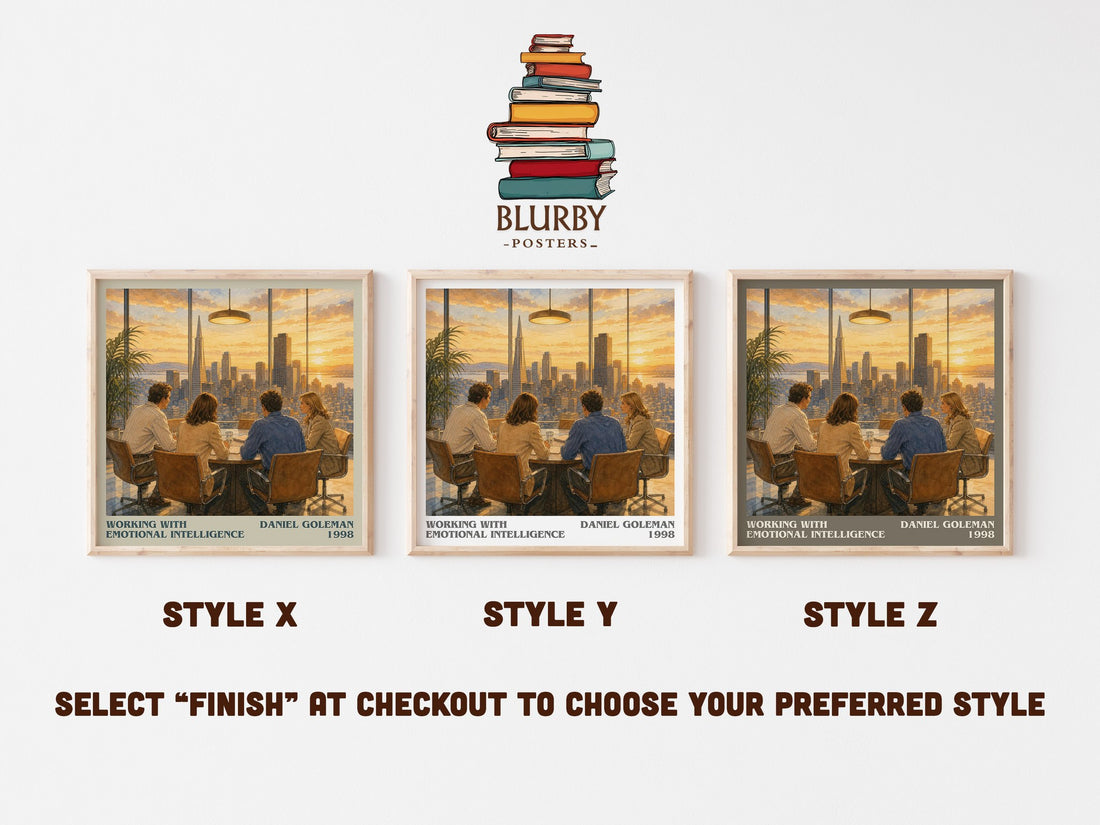 Working with Emotional Intelligence literary print in frame leaning in hallway – non fiction wall art (mockup)