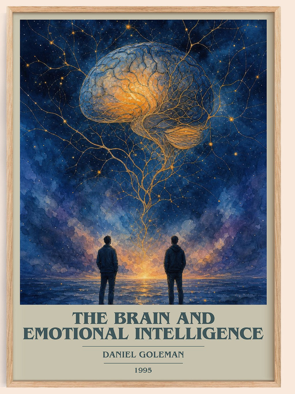The brain and emotional intelligence book cover book poster by Daniel Goleman – framed literary art print