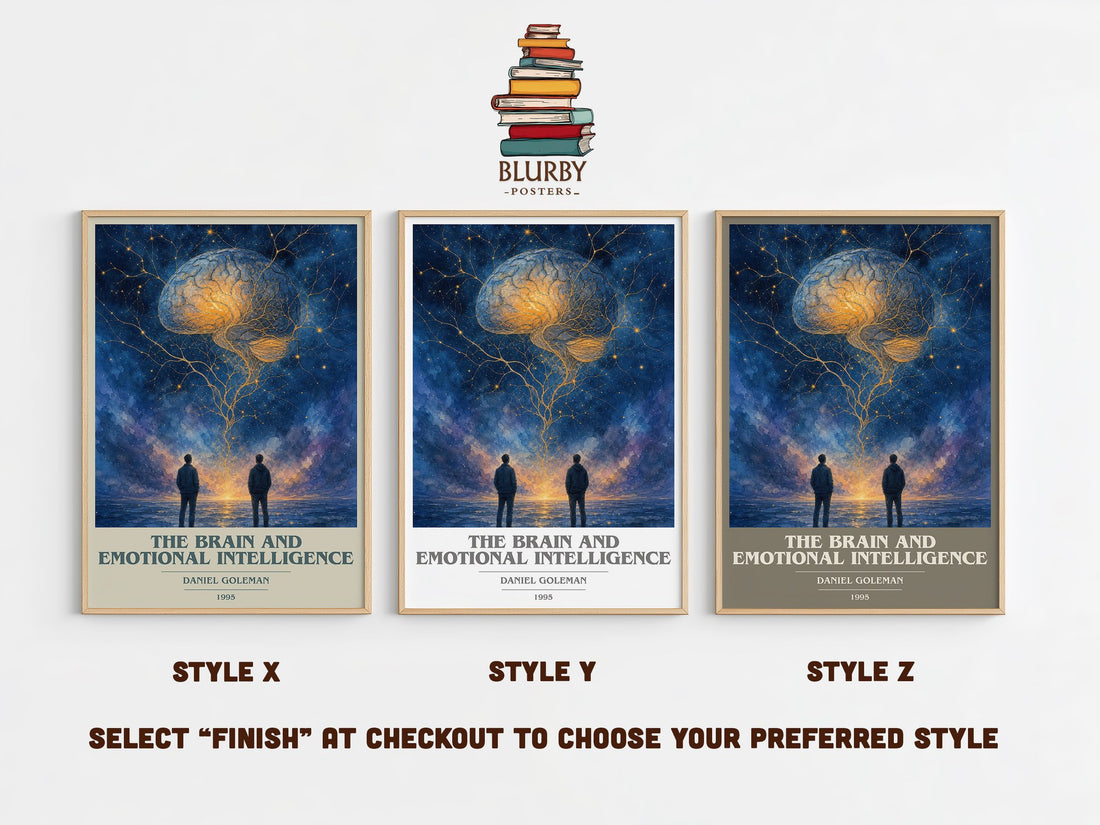 The brain and emotional intelligence book cover print in frame leaning in hallway – non fiction wall art (mockup)