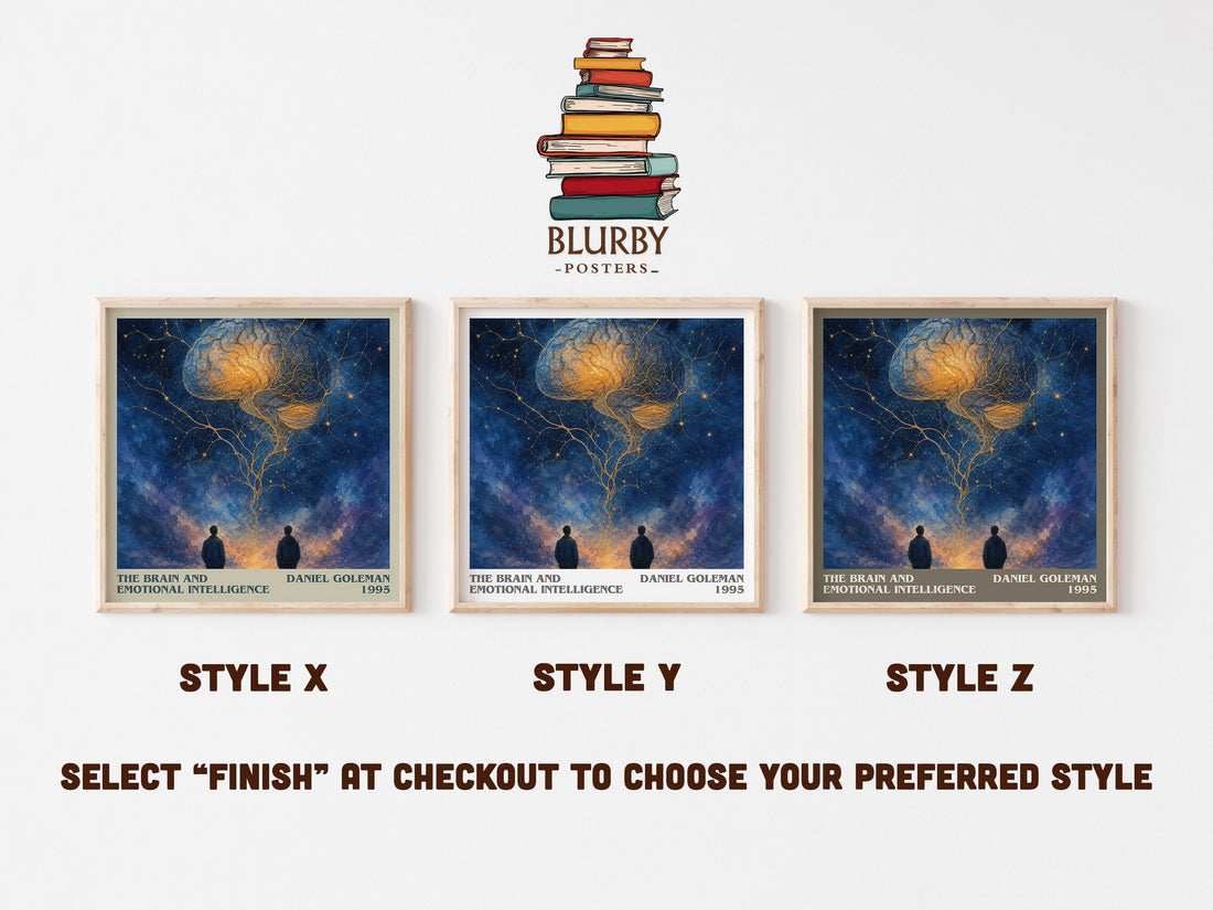 The brain and emotional intelligence literary print in frame leaning in hallway – non fiction wall art (mockup)