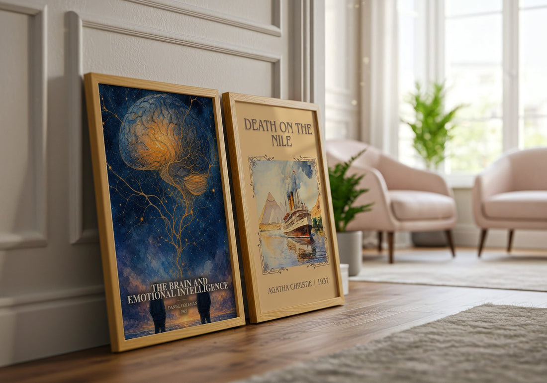 The brain and emotional intelligence watercolour print framed by window – literary home decor