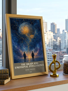 The brain and emotional intelligence book cover print framed by window – literary home decor