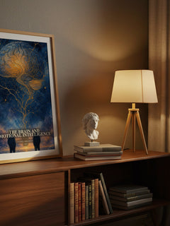 The brain and emotional intelligence watercolour print on bookshelf – Daniel Goleman fan gift