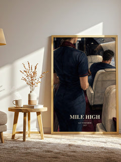 Mile High watercolour print in frame leaning in hallway – romance wall art