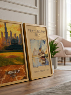 Caught Up watercolour print framed by window – literary home decor