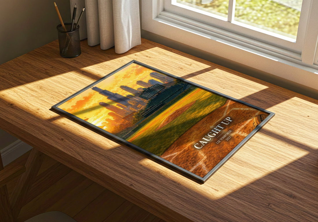 Caught Up watercolour book poster framed on wall – romance wall art