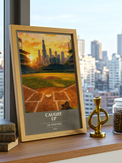 Caught Up book cover print framed by window – literary home decor