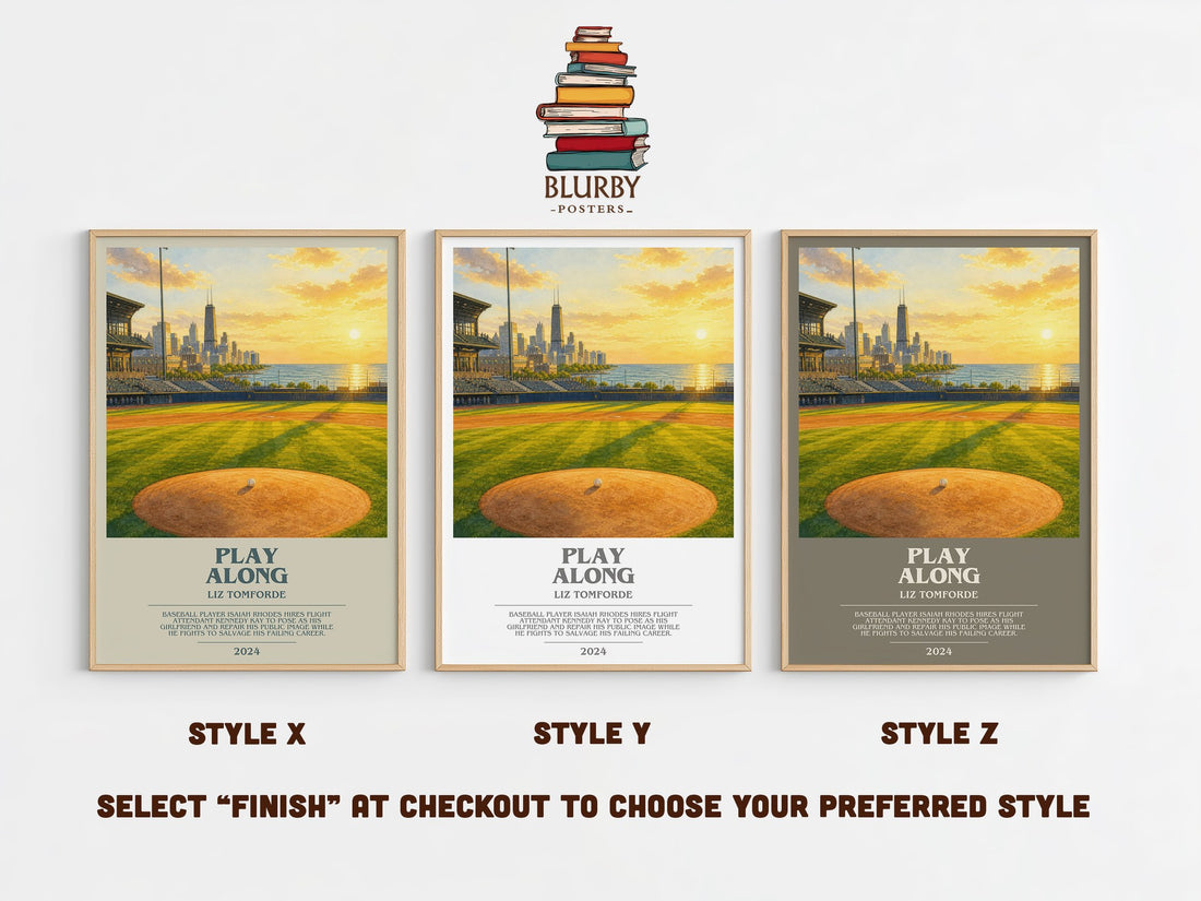 Play Along bookish print in frame leaning in hallway – romance wall art (mockup)