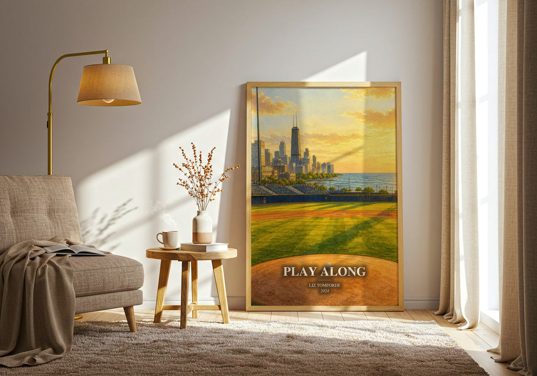 Play Along watercolour print in frame leaning in hallway – romance wall art