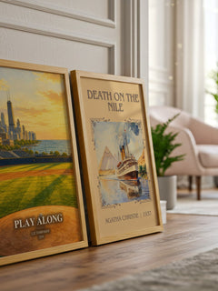 Play Along watercolour print framed by window – literary home decor