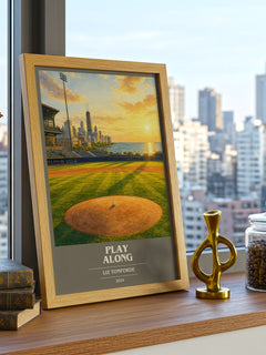 Play Along book cover print framed by window – literary home decor