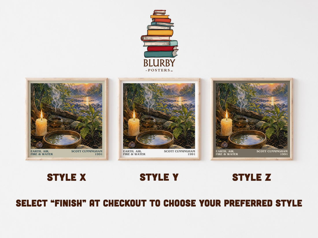 Earth, air, fire & water literary print in frame leaning in hallway – non fiction wall art (mockup)