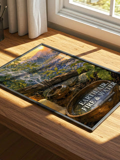 Earth, air, fire & water watercolour book poster framed on wall – non fiction wall art